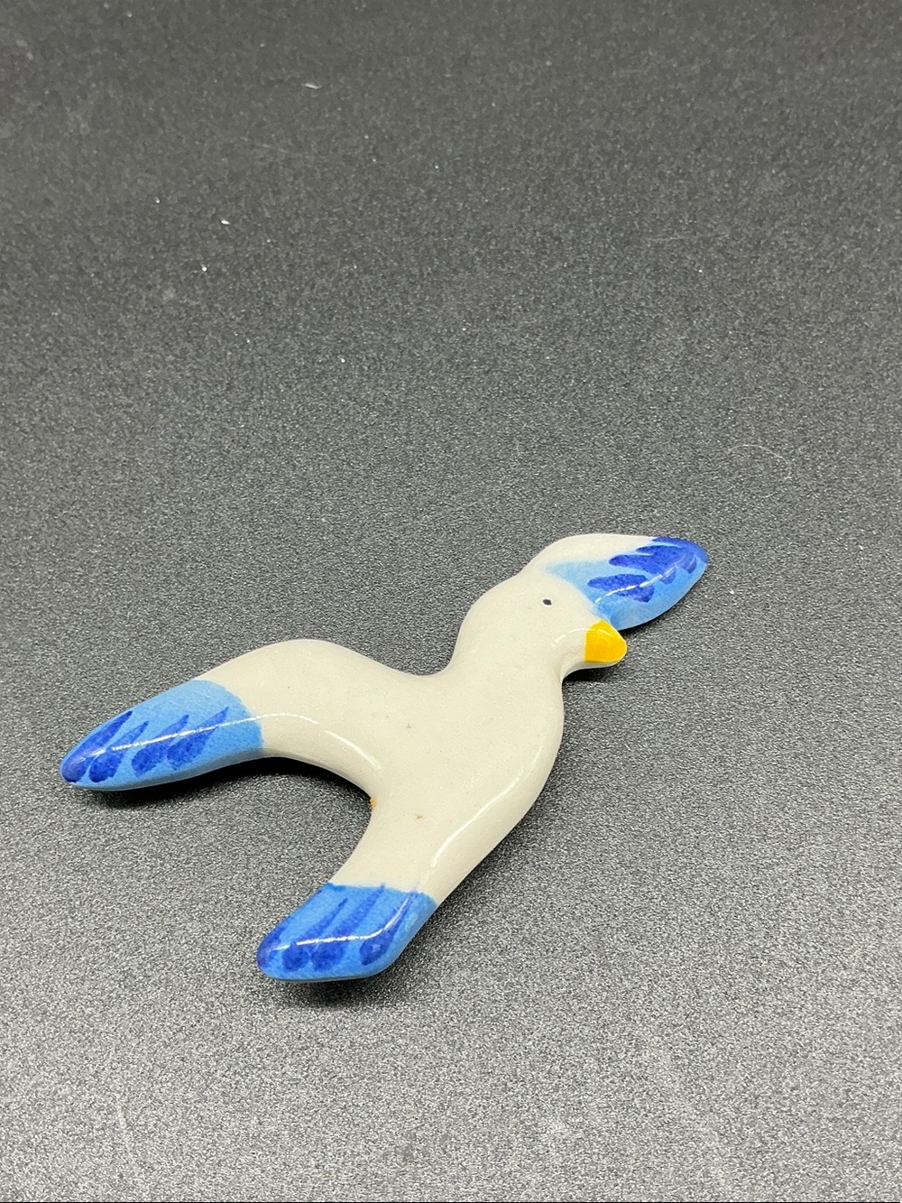 Avon Ceramic Bird Brooch “Take Flight” 1980 - White with Blue and Yellow Accents